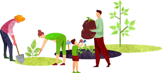 ブルー&グリーンプロジェクト植樹する人々のイラスト